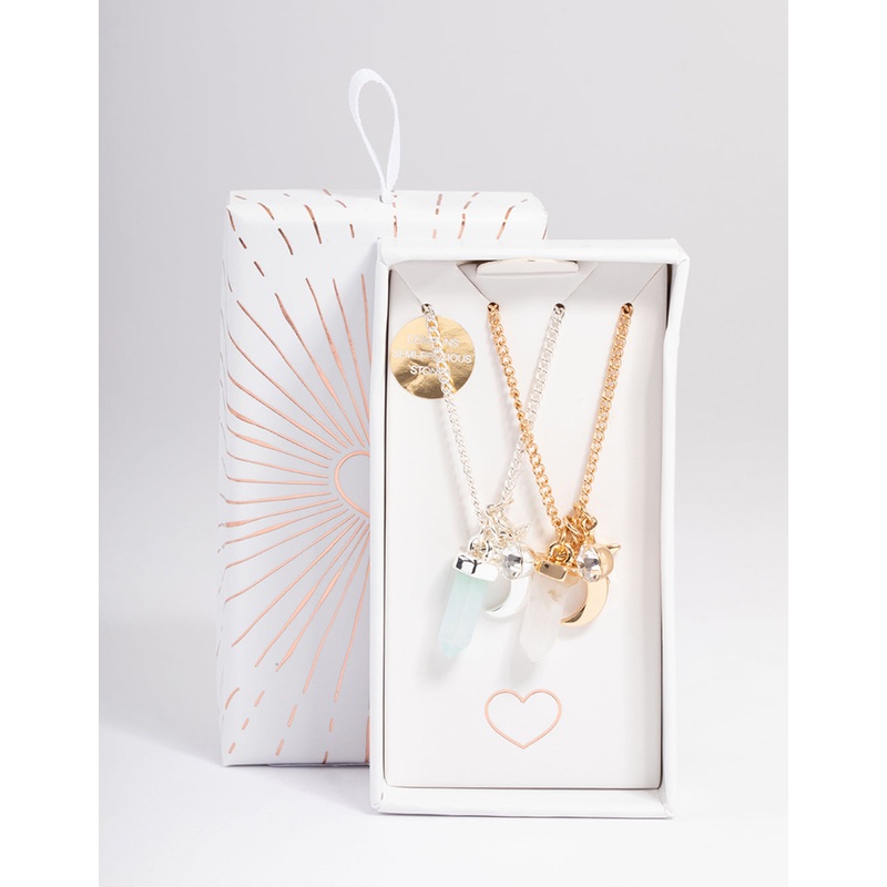 Mixed Metal Green Fluorite & Clear Quartz Charm Shard Necklace Pack