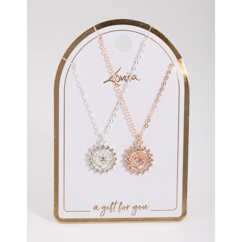 Mixed Metal Sun Compass Necklace Pack