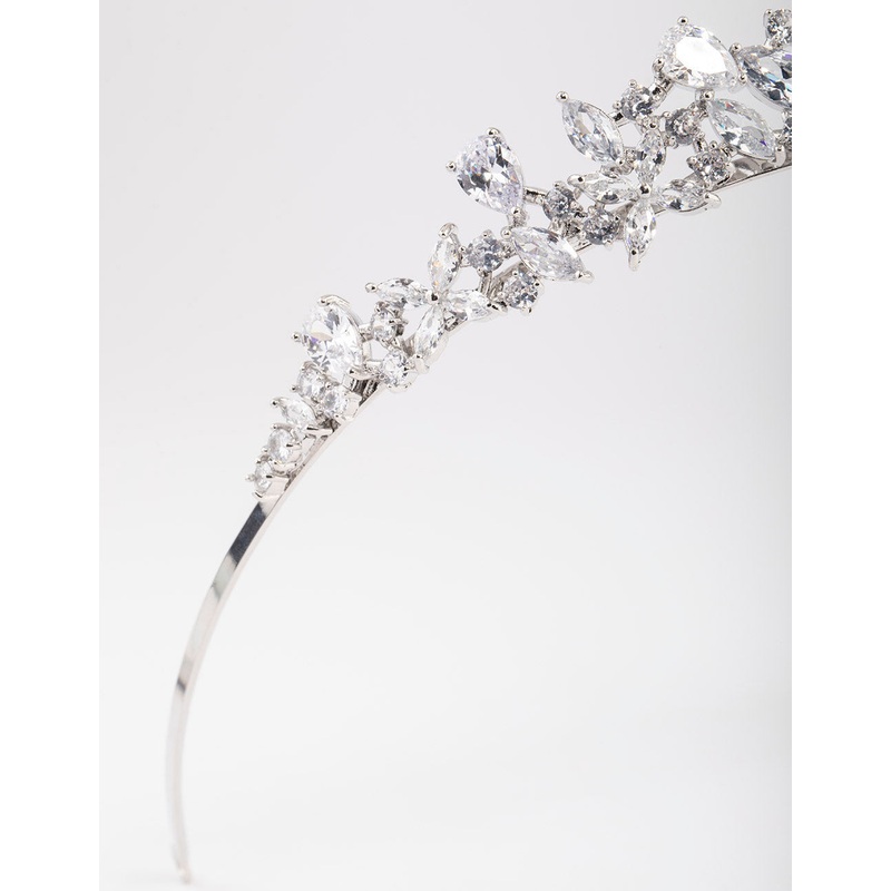 Silver Cubic Zirconia Mixed Marquise Floral Crown