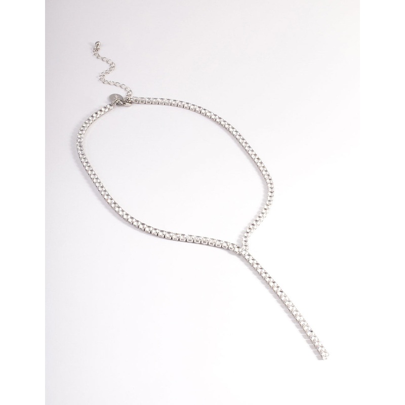 Silver Cubic Zirconia Thick Cupchain Y-Necklace