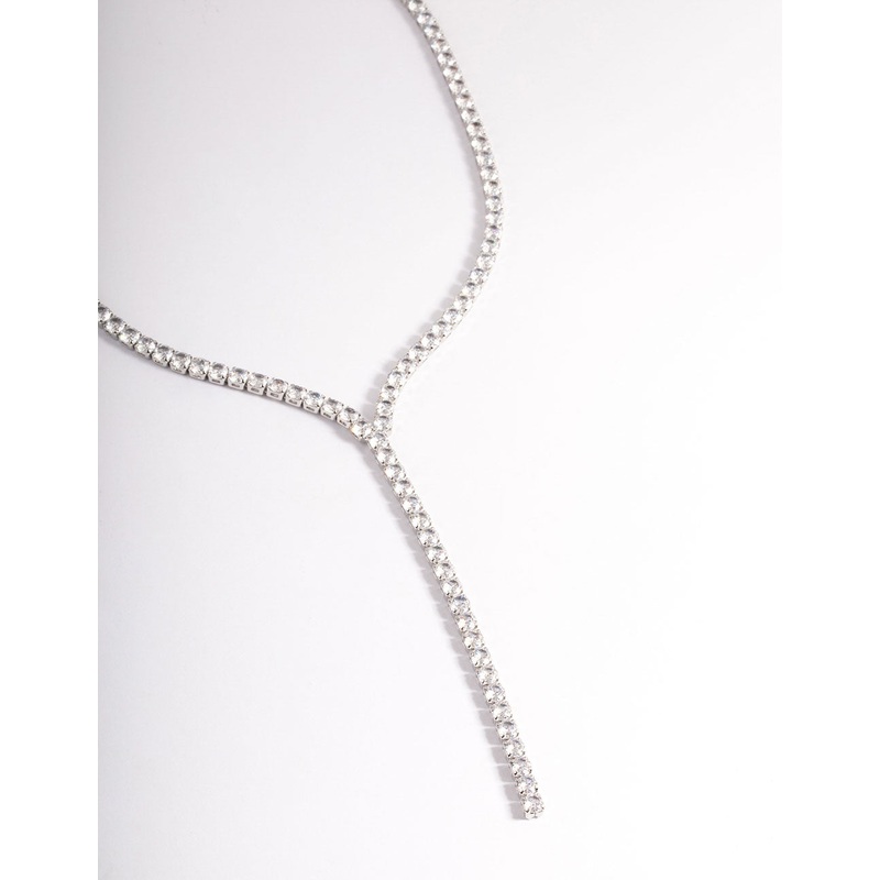 Silver Cubic Zirconia Thick Cupchain Y-Necklace