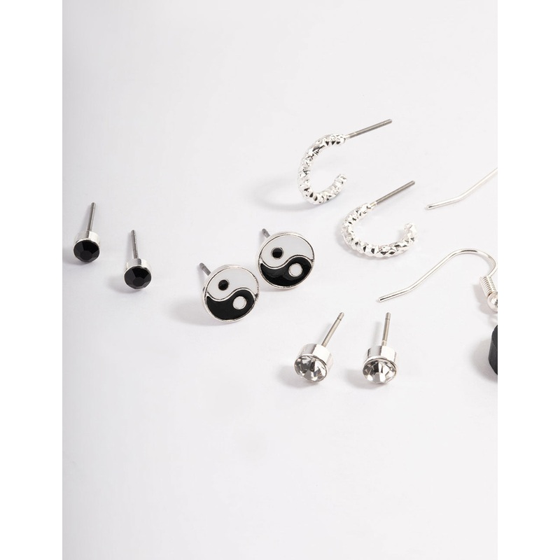 Silver Fimo Yin & Yang Earrings 8-Pack