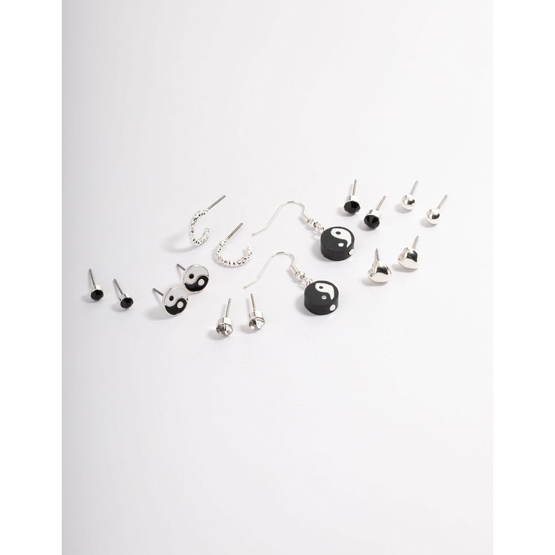 Silver Fimo Yin & Yang Earrings 8-Pack
