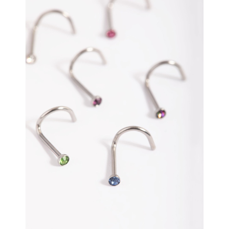 Surgical Steel Rainbow Diamante Nose Studs