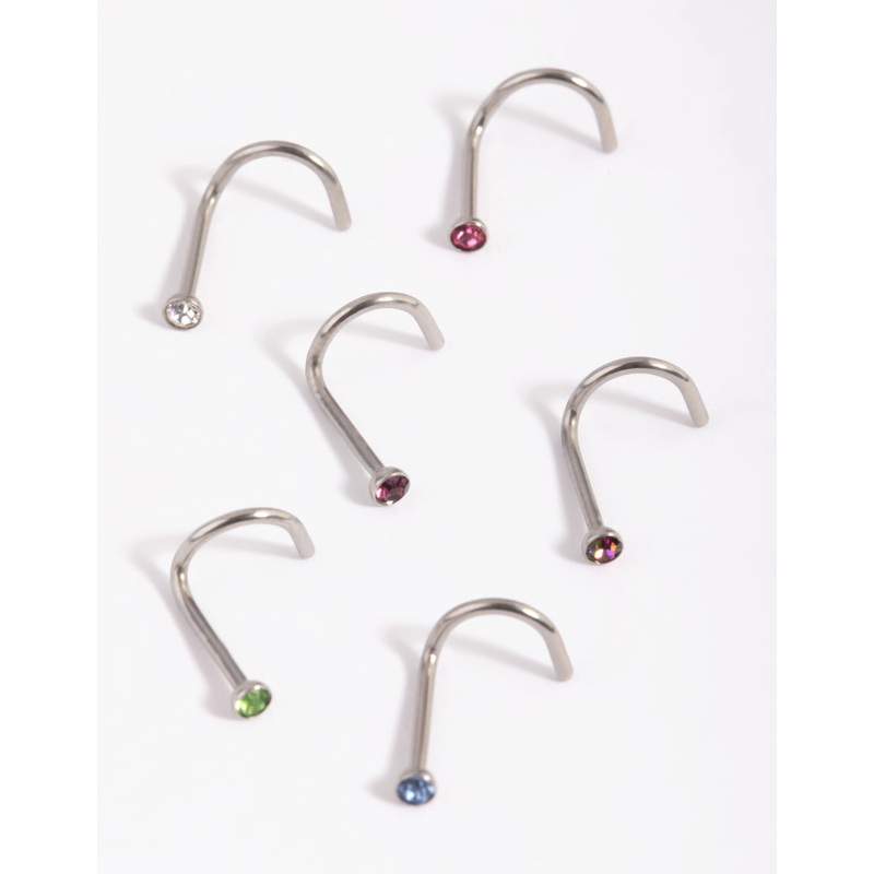 Surgical Steel Rainbow Diamante Nose Studs