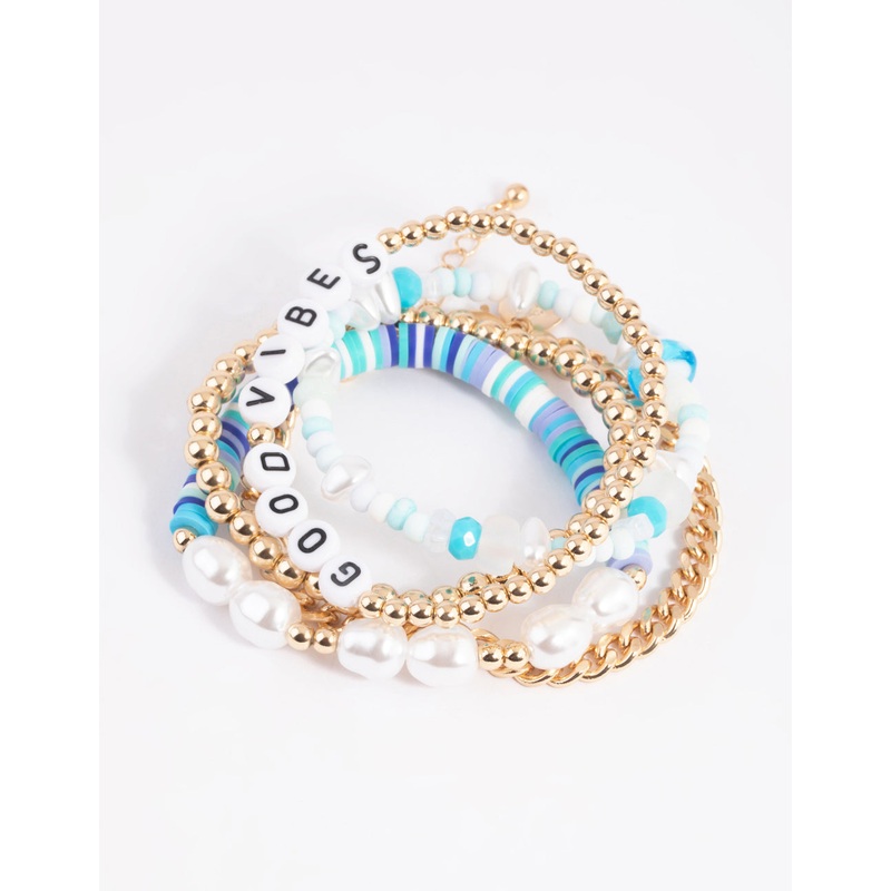 90s Blue Mushroom Beaded Bracelet 5-Pack