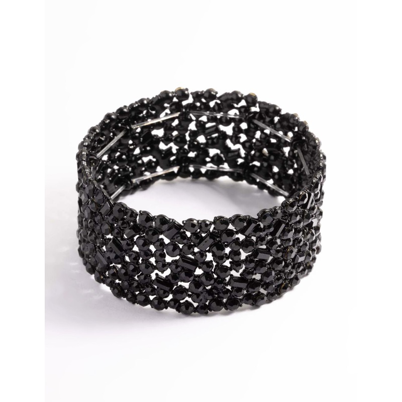 Black Embellished Stone Stretch Bracelet