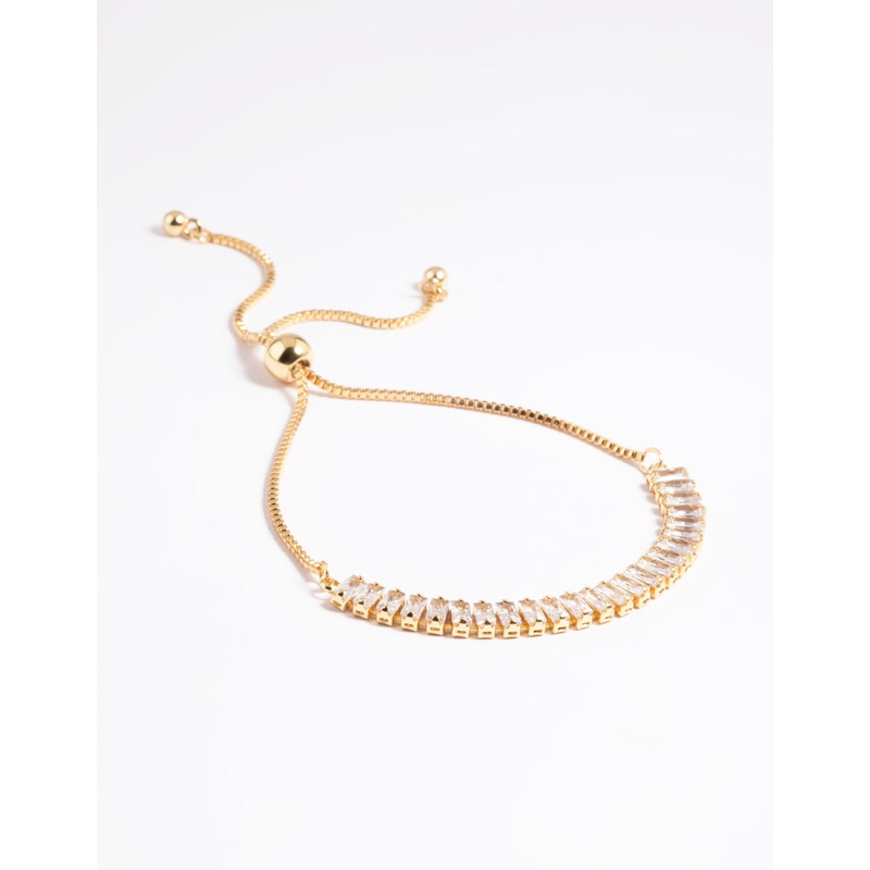 Gold Plated Cubic Zirconia Baguette Toggle Tennis Bracelet