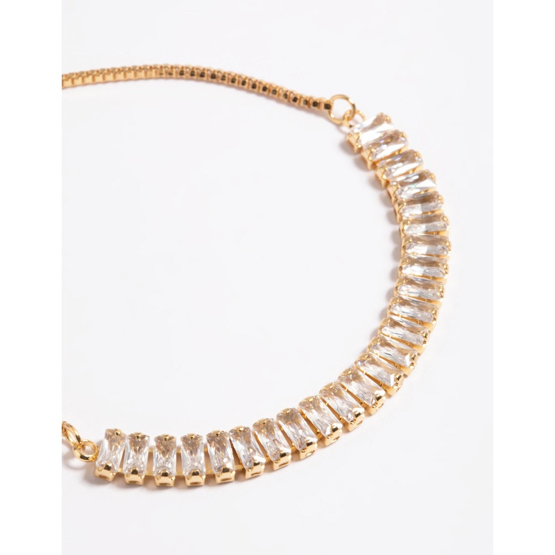 Gold Plated Cubic Zirconia Baguette Toggle Tennis Bracelet