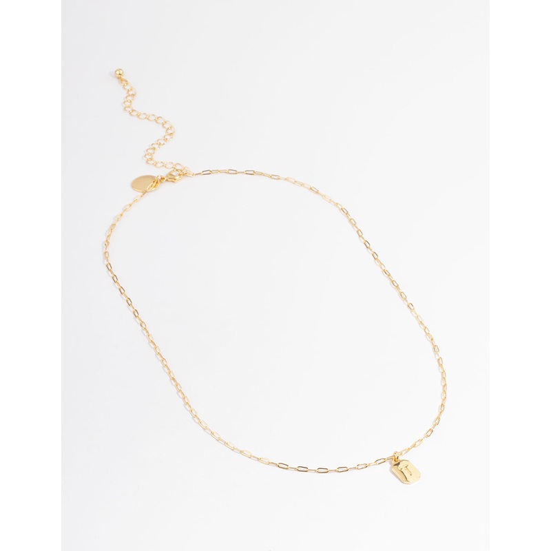 Gold Plated Letter T Rectangle Pendant Necklace
