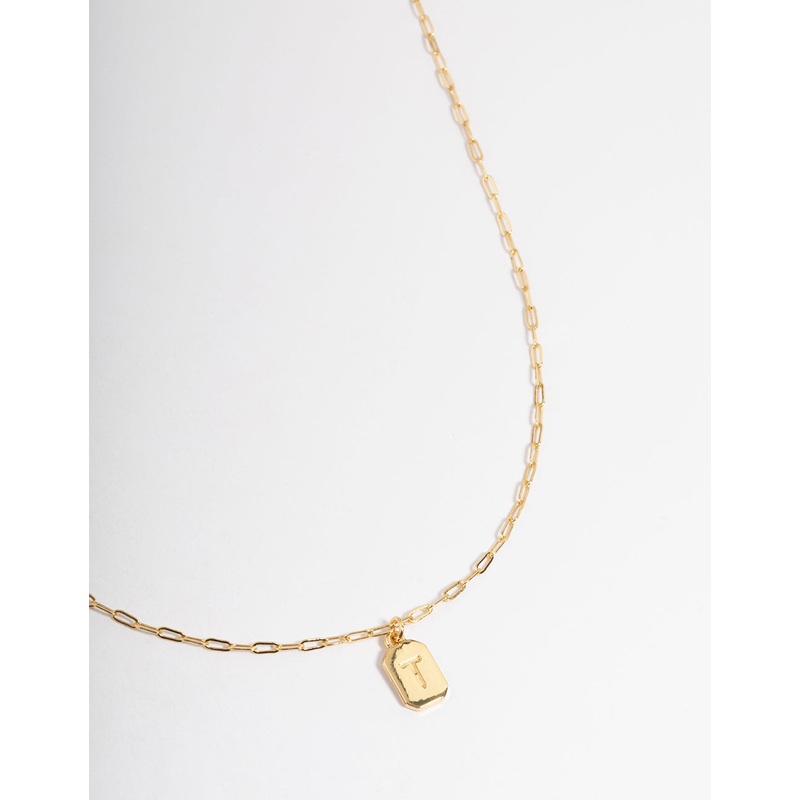 Gold Plated Letter T Rectangle Pendant Necklace