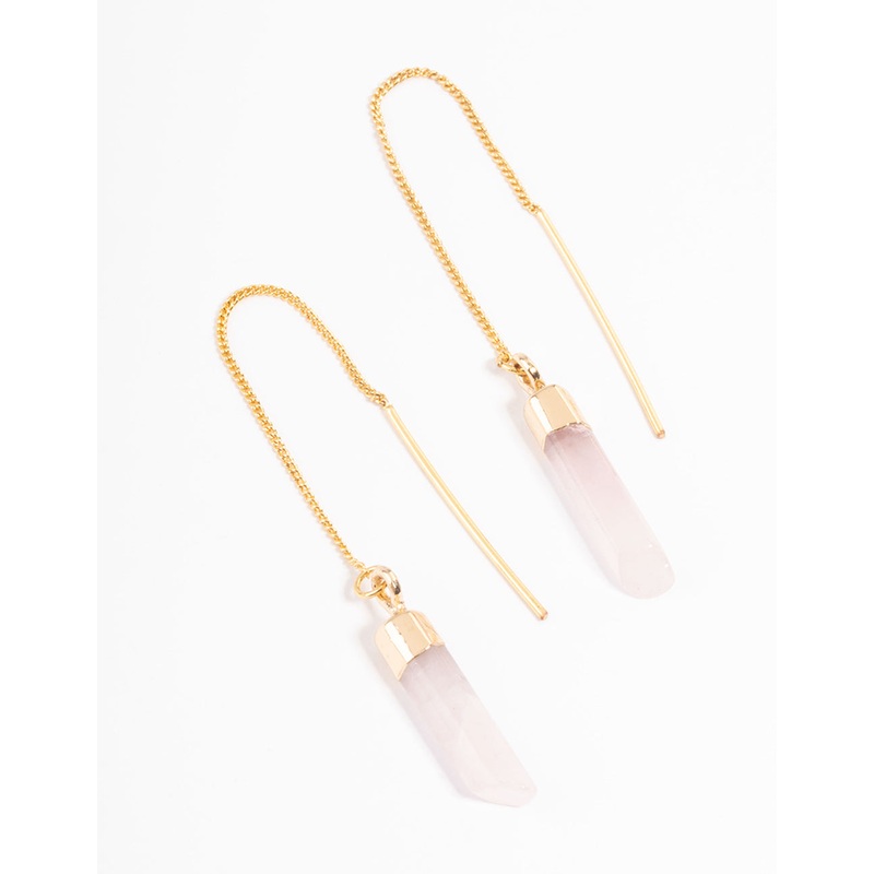Gold Plated Rose Quartz Thread Through Earrings