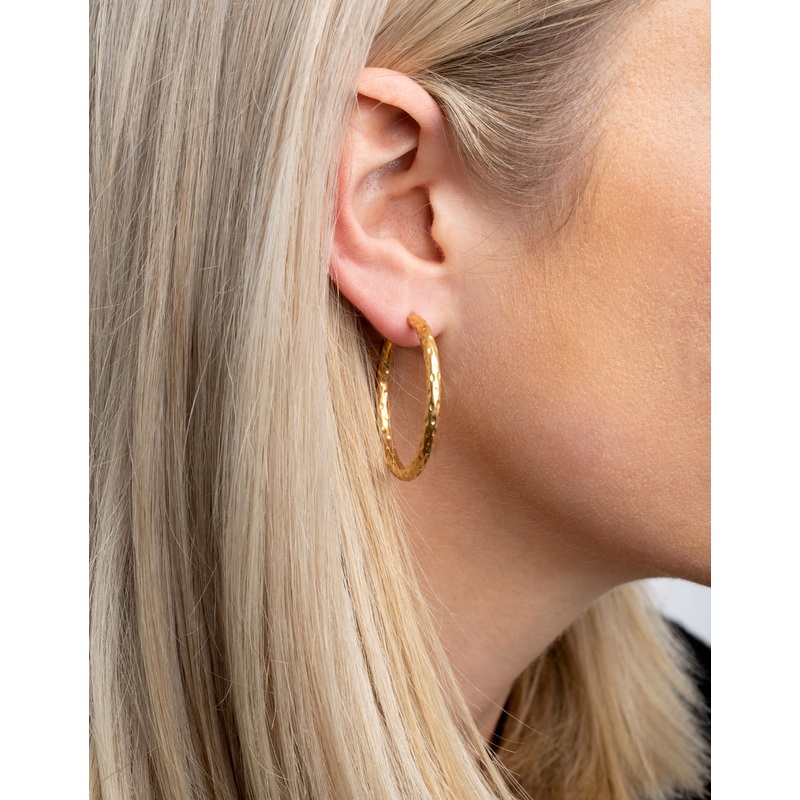 Gold Plated Stainless Steel Textured Large Huggie Hoop Earrings