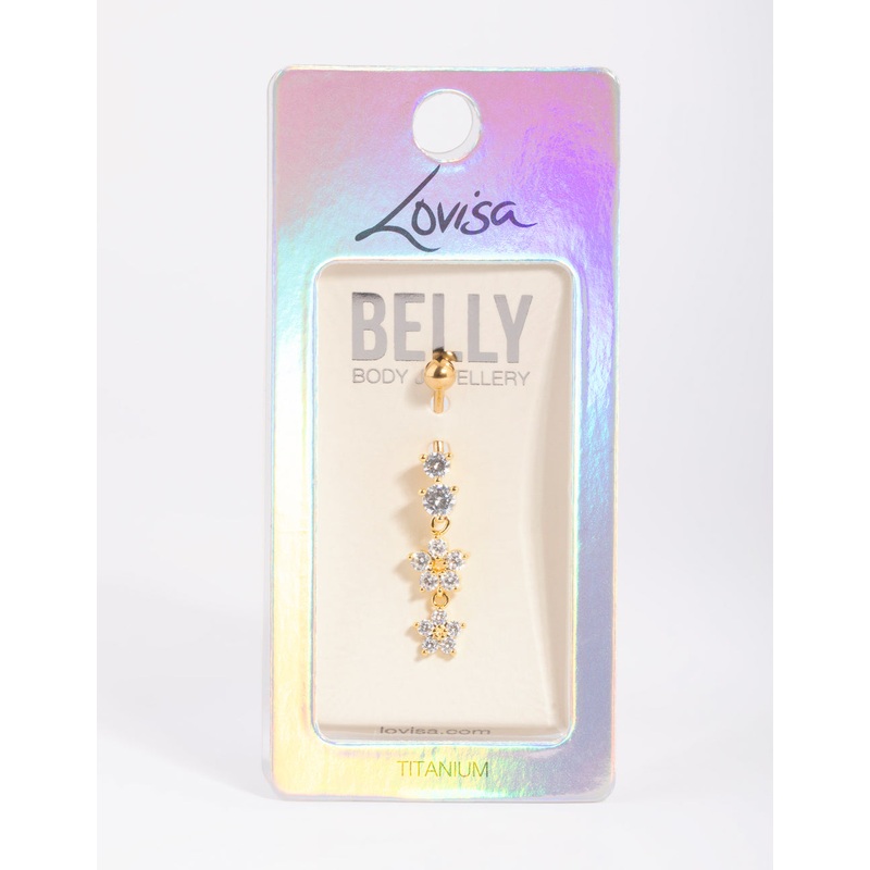 Gold Plated Titanium Flower Belly Bar