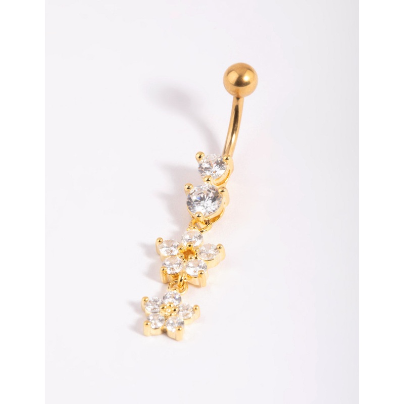 Gold Plated Titanium Flower Belly Bar