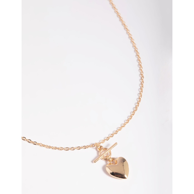Gold Puffed Heart Fob Necklace