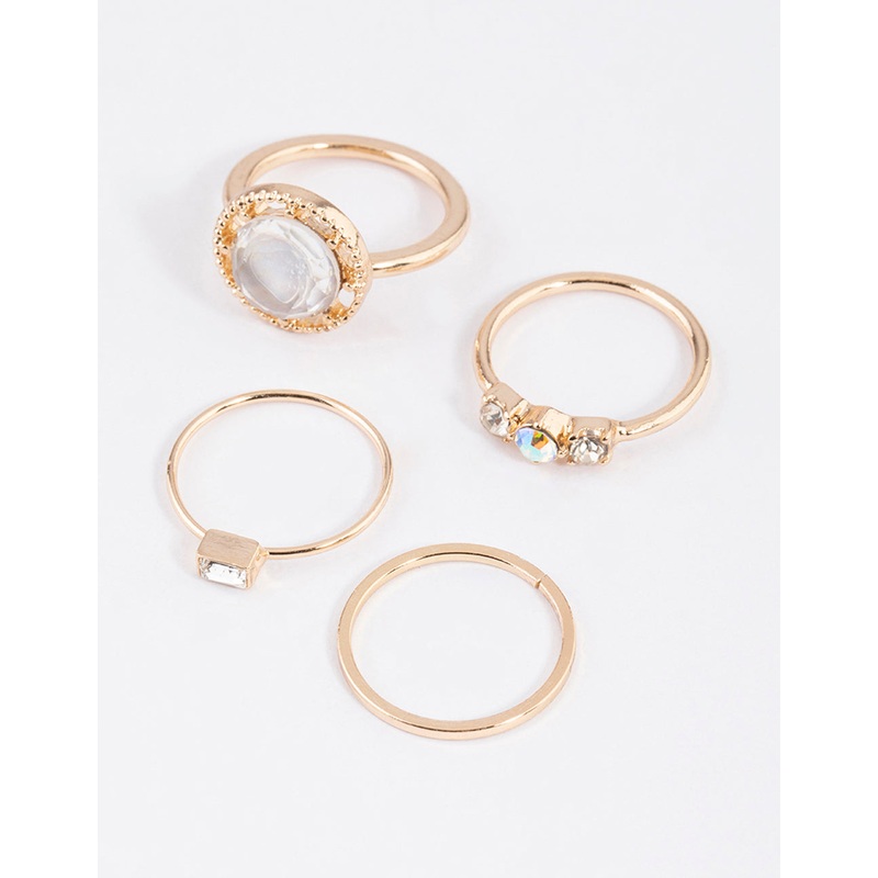 Gold Statement Ornate Round Ring 4-Pack