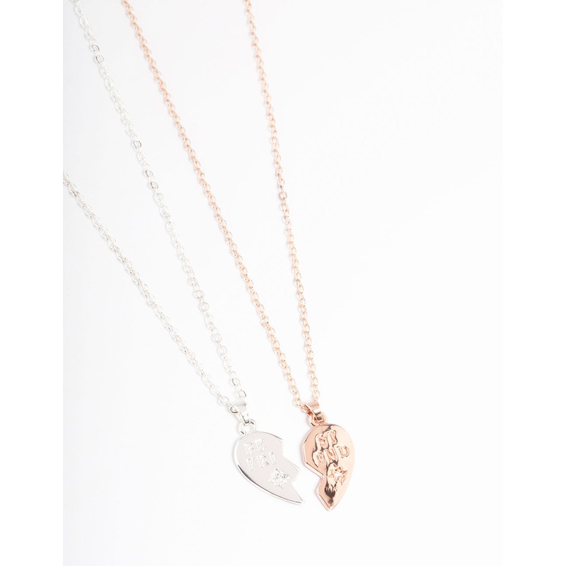 Mixed Metal BFF Diamante Heart Necklace Pack