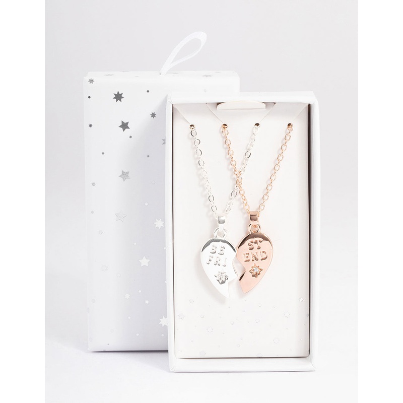 Mixed Metal BFF Diamante Heart Necklace Pack