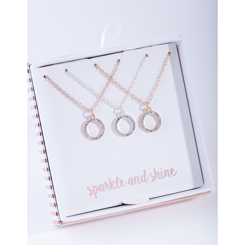 Mixed Metal Diamante Circle Necklace Pack