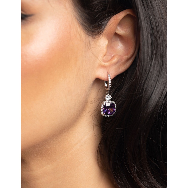 Purple Diamond Simulant Huggie Hoop Earrings