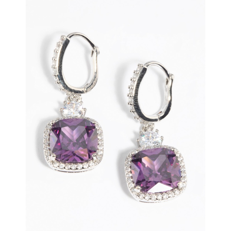 Purple Diamond Simulant Huggie Hoop Earrings