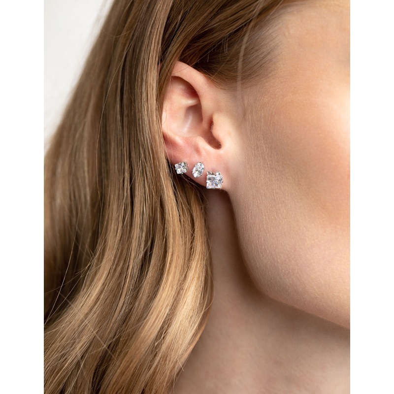 Silver Diamond Simulant Stud Earring 6-Pack