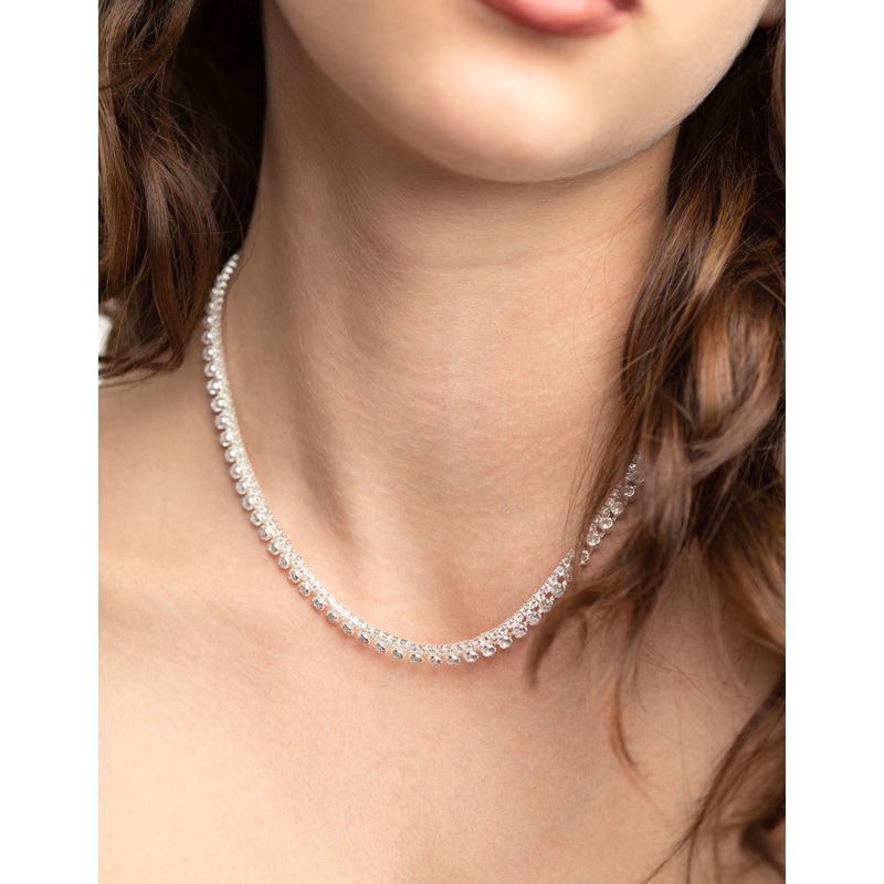 Silver Double Row Tennis Necklace