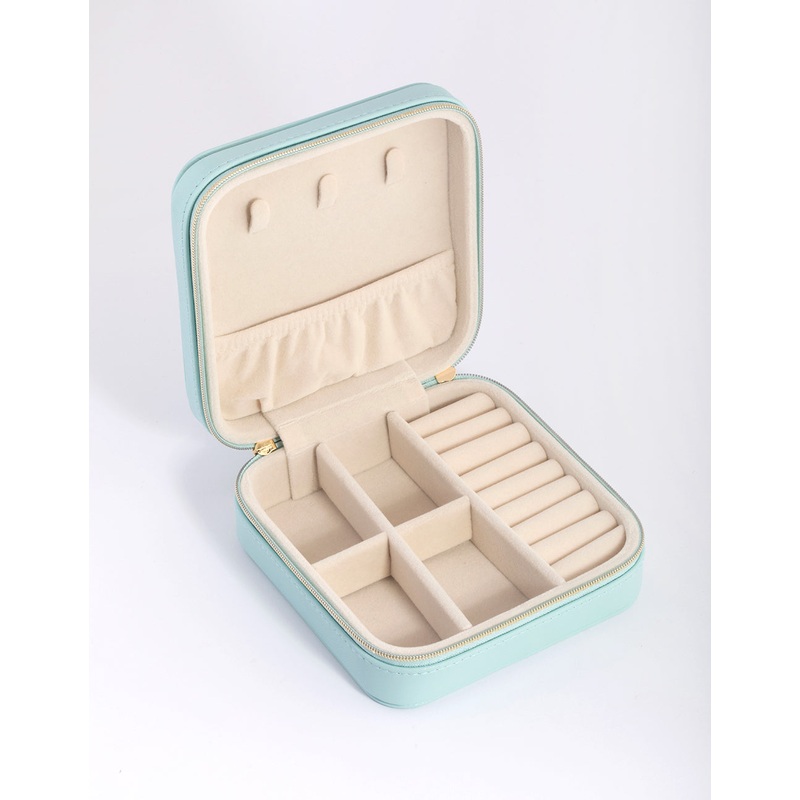 Turquoise Faux Leather Square Jewellery Box