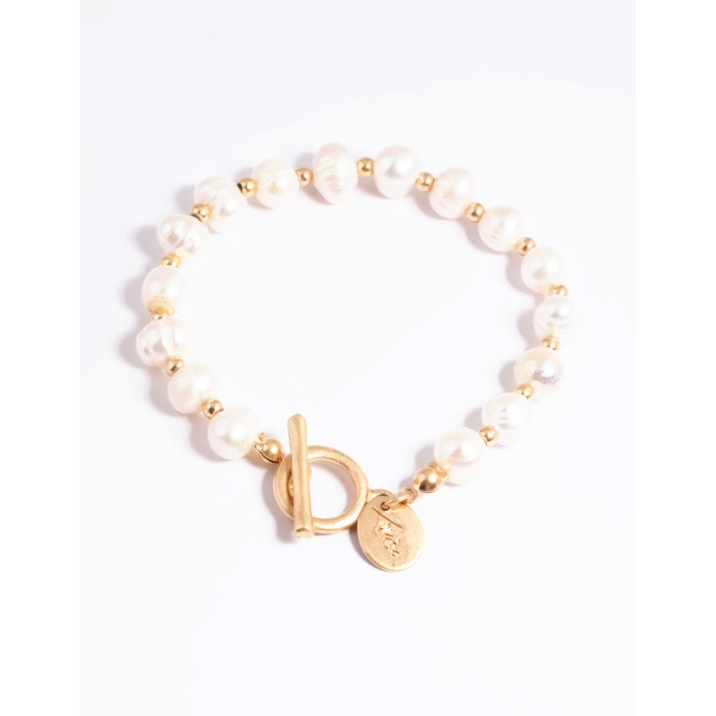 Worn Gold Freshwater Pearl & Bead Fob Bracelet