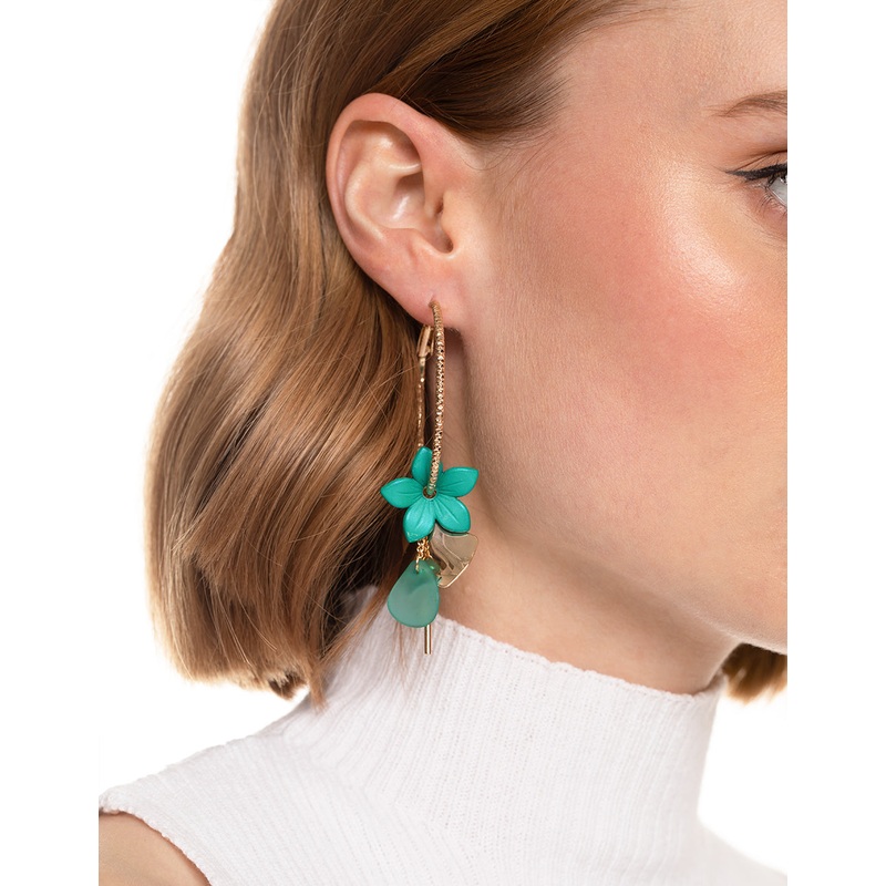 Gold Disc & Flower Cluster Hoop Earrings