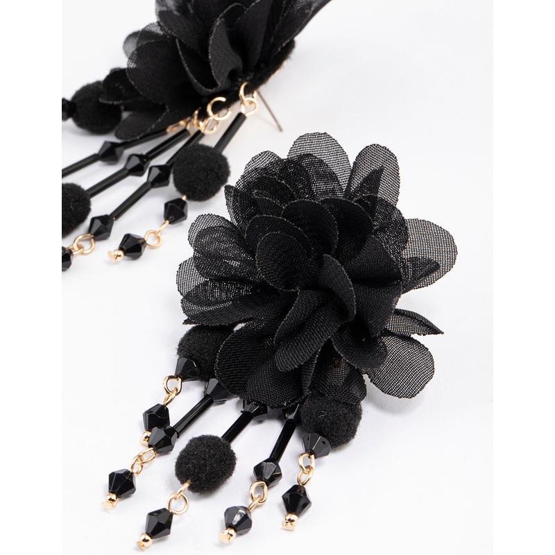 Gold Flower Statement Fabric Earrings