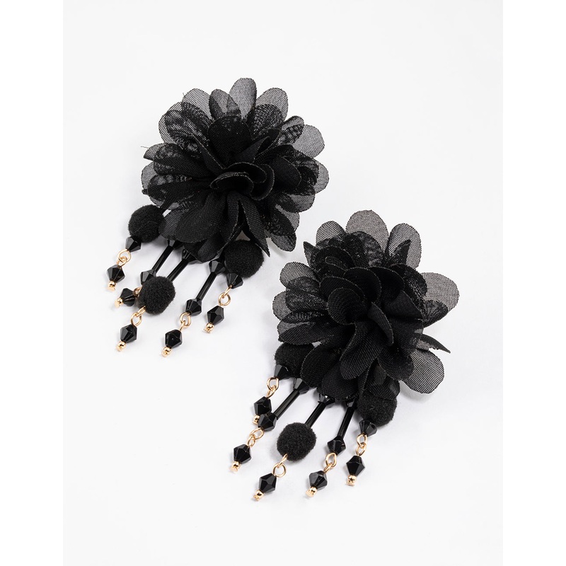 Gold Flower Statement Fabric Earrings