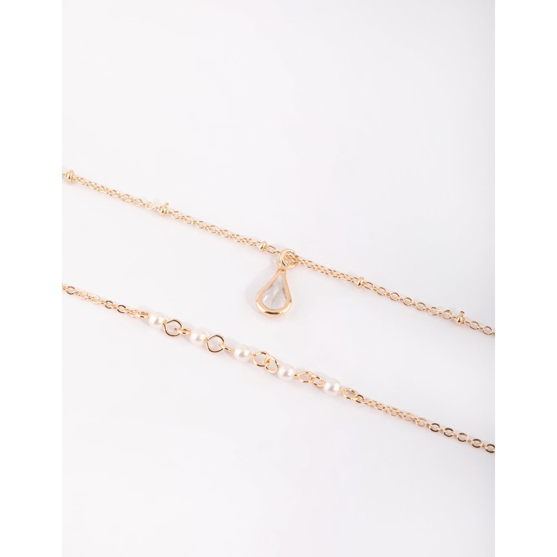 Gold Pearl & Teardrop Diamante Bracelet Set