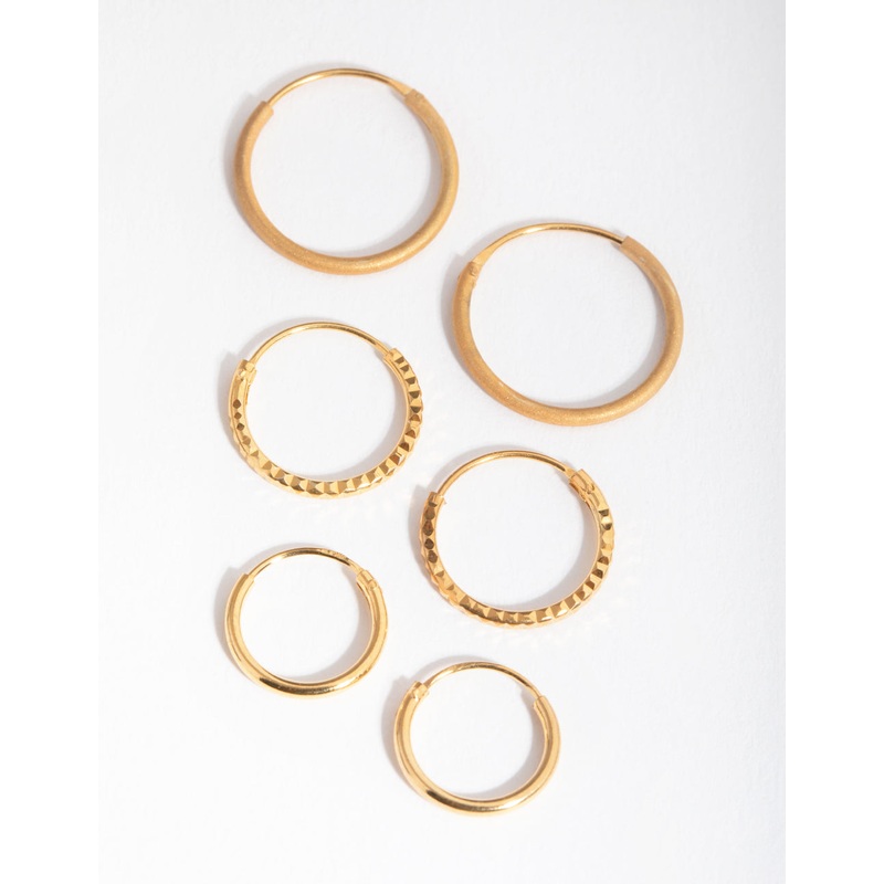 Gold Plated Sterling Silver Mix Texture Hoop Pack Earring