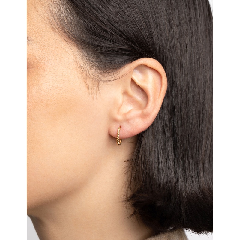 Gold Plated Sterling Silver Twisted Huggie Hoop Earrings