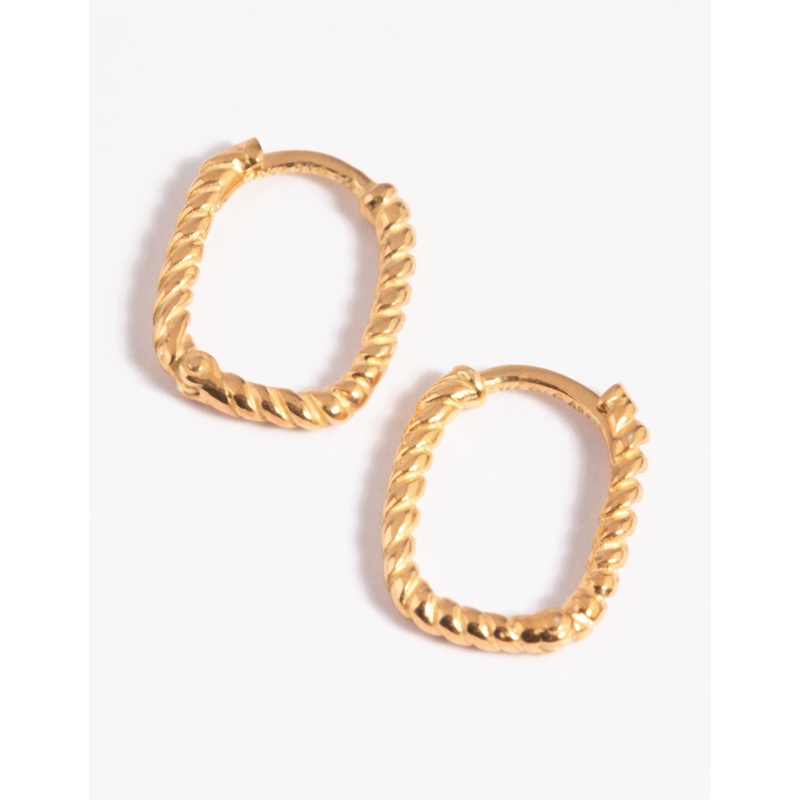 Gold Plated Sterling Silver Twisted Huggie Hoop Earrings
