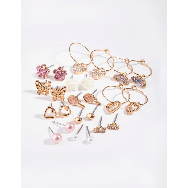 Gold Pretty Stud & Hoop Earring 12-Pack