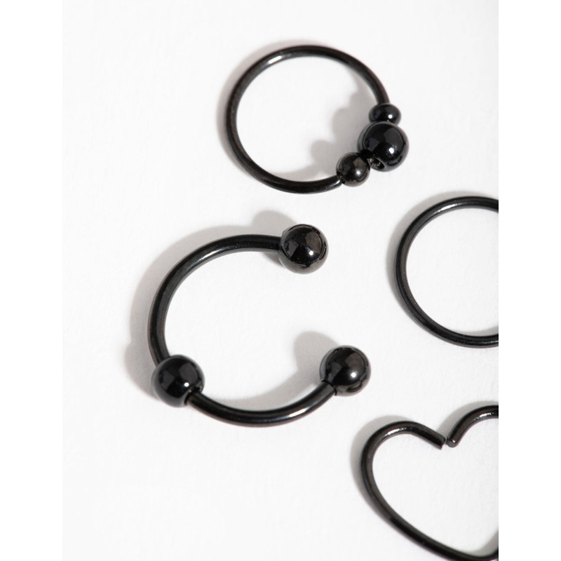 Matte Surgical Steel Heart Ring Earring 4-Pack