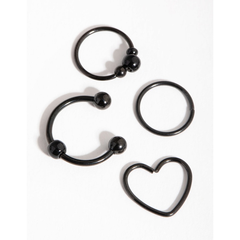 Matte Surgical Steel Heart Ring Earring 4-Pack
