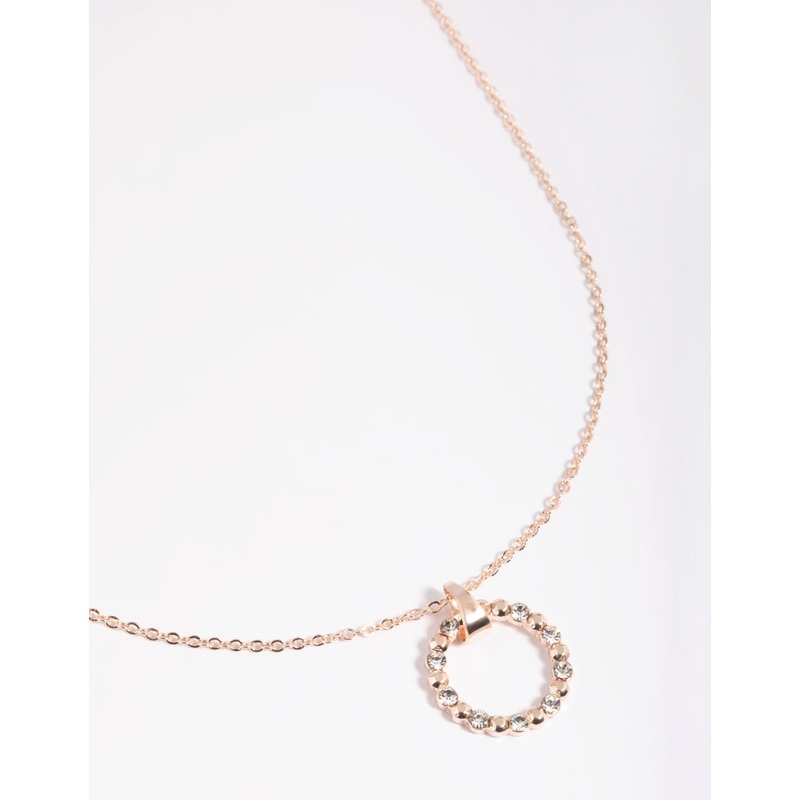 Rose Gold Pretty Diamante Open Circle Necklace