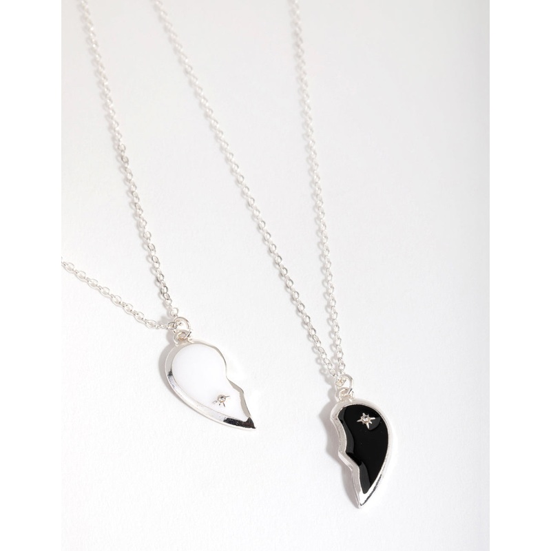 Silver Black & White Half Yin Yang Necklace Pack