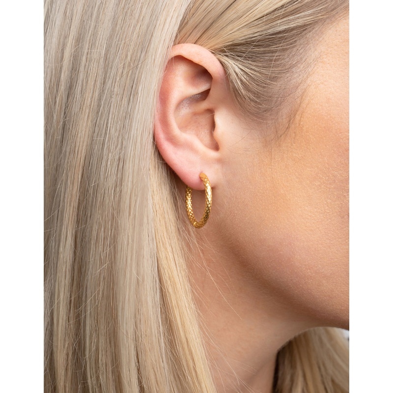 Waterproof Gold Plated Stainless Steel Textured Huggie Hoop Earrings