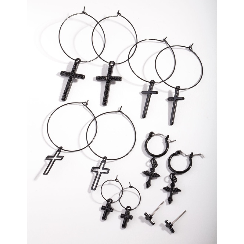 Antique Silver Textured Heart Cross Earrings