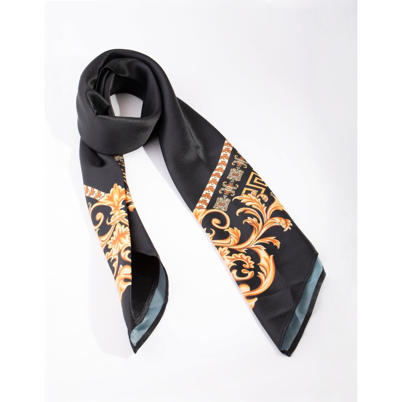 Black & Gold Print Bandana Hair Scarf