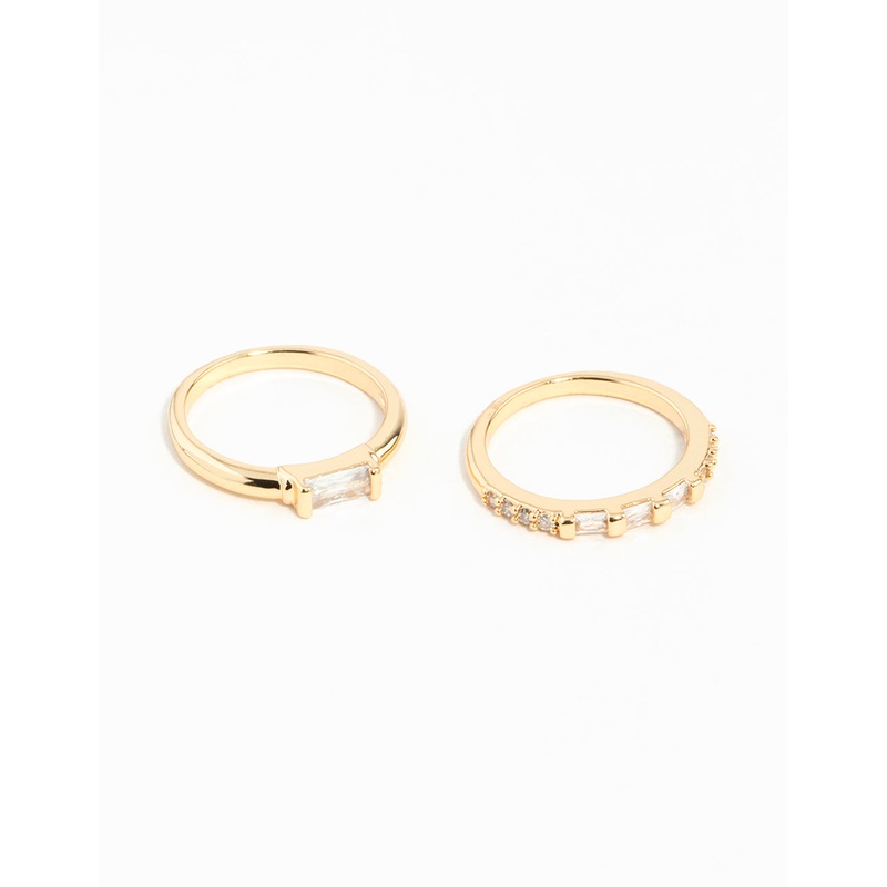 Gold Plated Emerald Cut Cubic Zirconia Ring Set