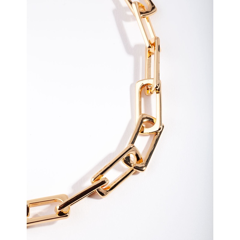 Gold Plated Large Rectangle Link Chain Necklace