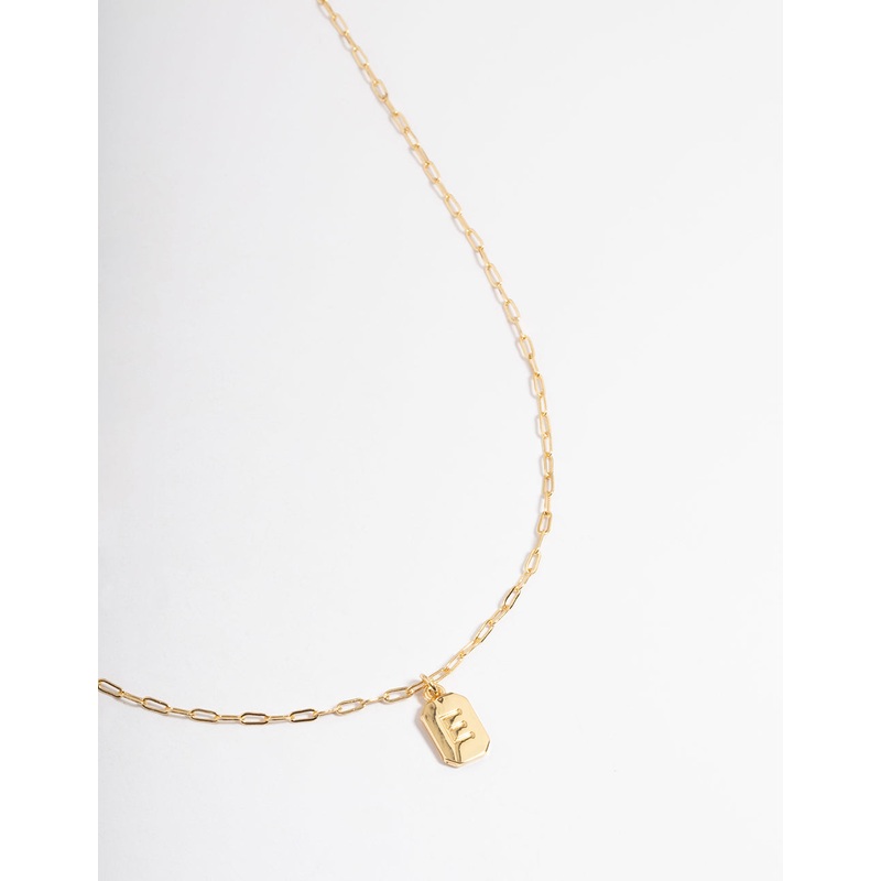 Gold Plated Letter E Rectangle Pendant  Necklace