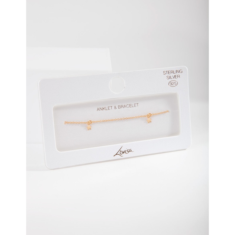 Gold Plated Sterling Silver Star Anklet Bracelet