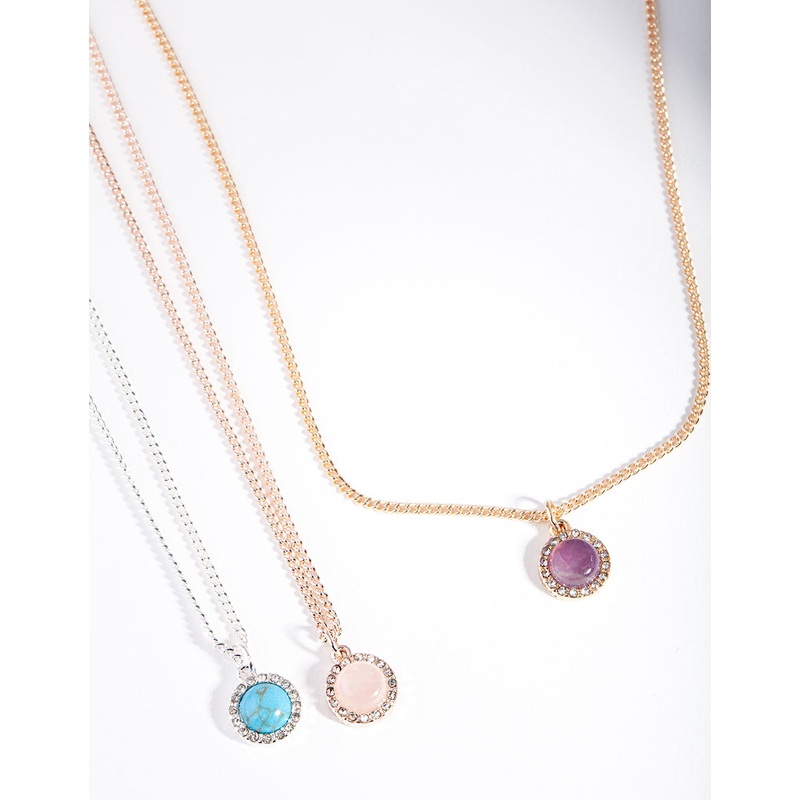 Mixed Metal Diamante Semi Precious Necklace Pack